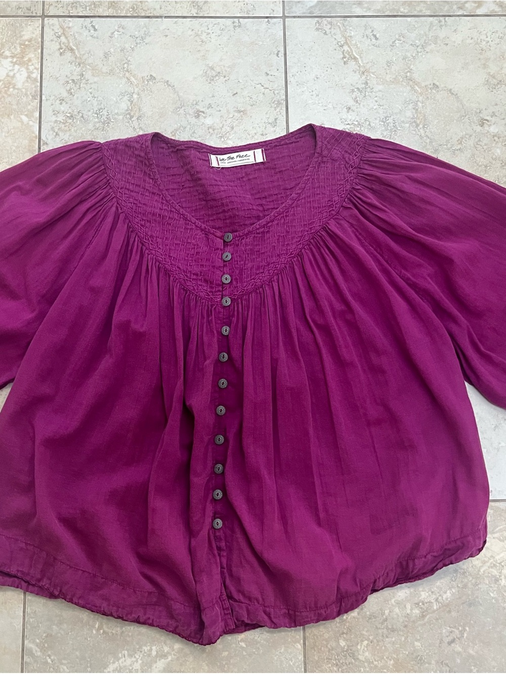 We The Free Button-Front Peasant Blouse in Magenta